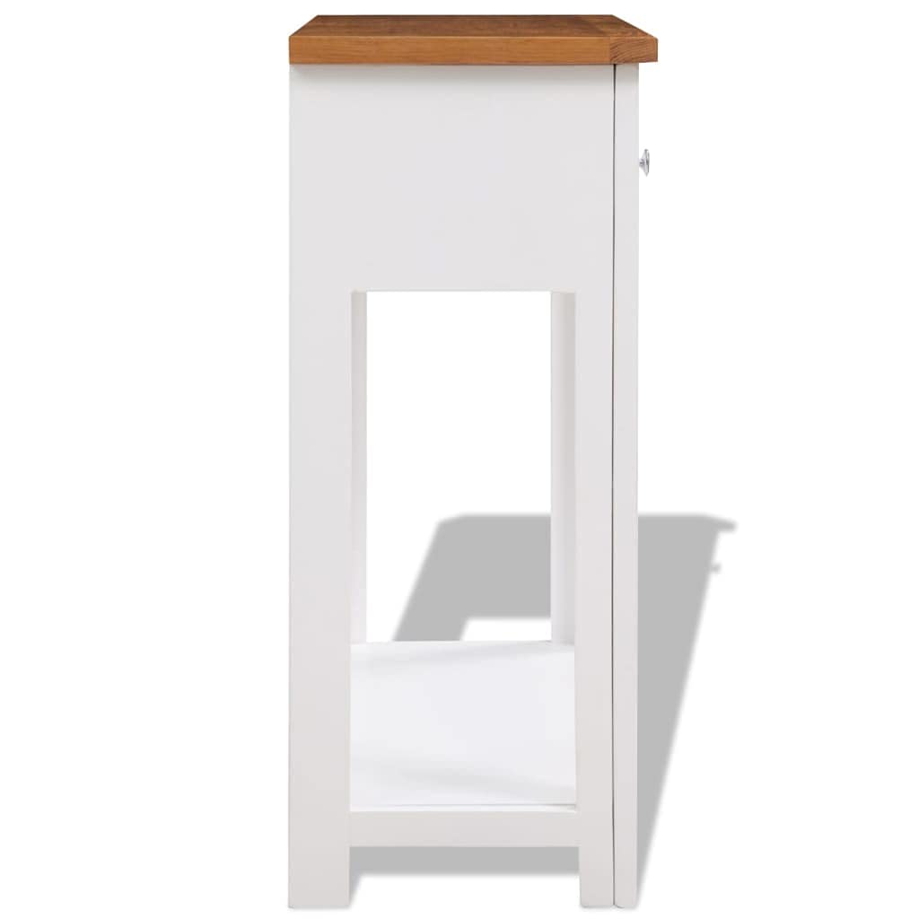 Solid Oak and Acacia Wood Console Table with Shelf and Two Drawers S987