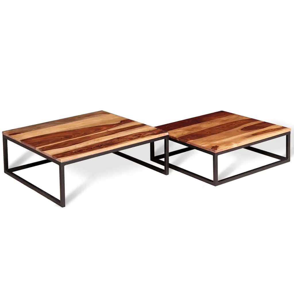 Brown Solid Acacia Wood Nesting Coffee Table Set of 2 Q482
