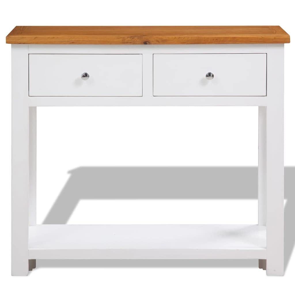 Solid Oak and Acacia Wood Console Table with Shelf and Two Drawers S987