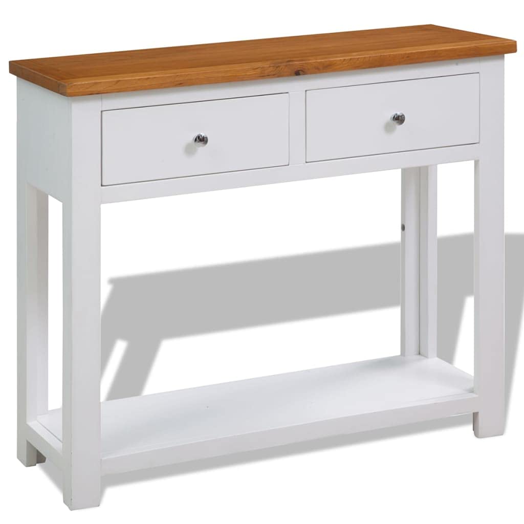 Solid Oak and Acacia Wood Console Table with Shelf and Two Drawers S987