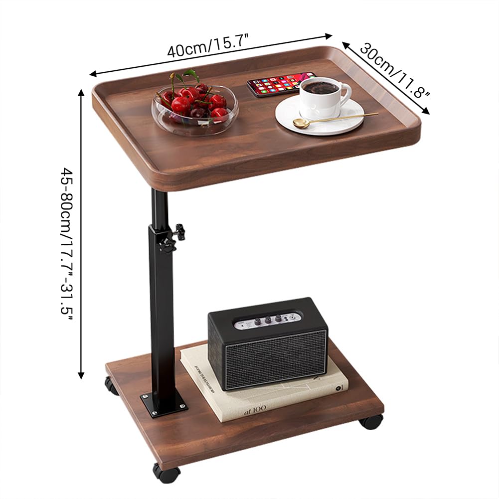 C Shaped End Table with Wheels & Adjustable Height K789449