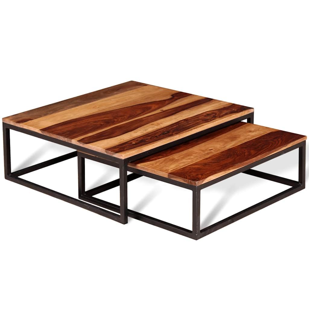 Brown Solid Acacia Wood Nesting Coffee Table Set of 2 Q482