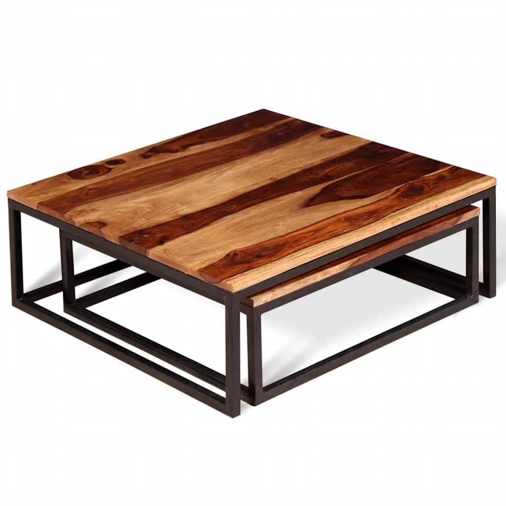 Brown Solid Acacia Wood Nesting Coffee Table Set of 2 Q482