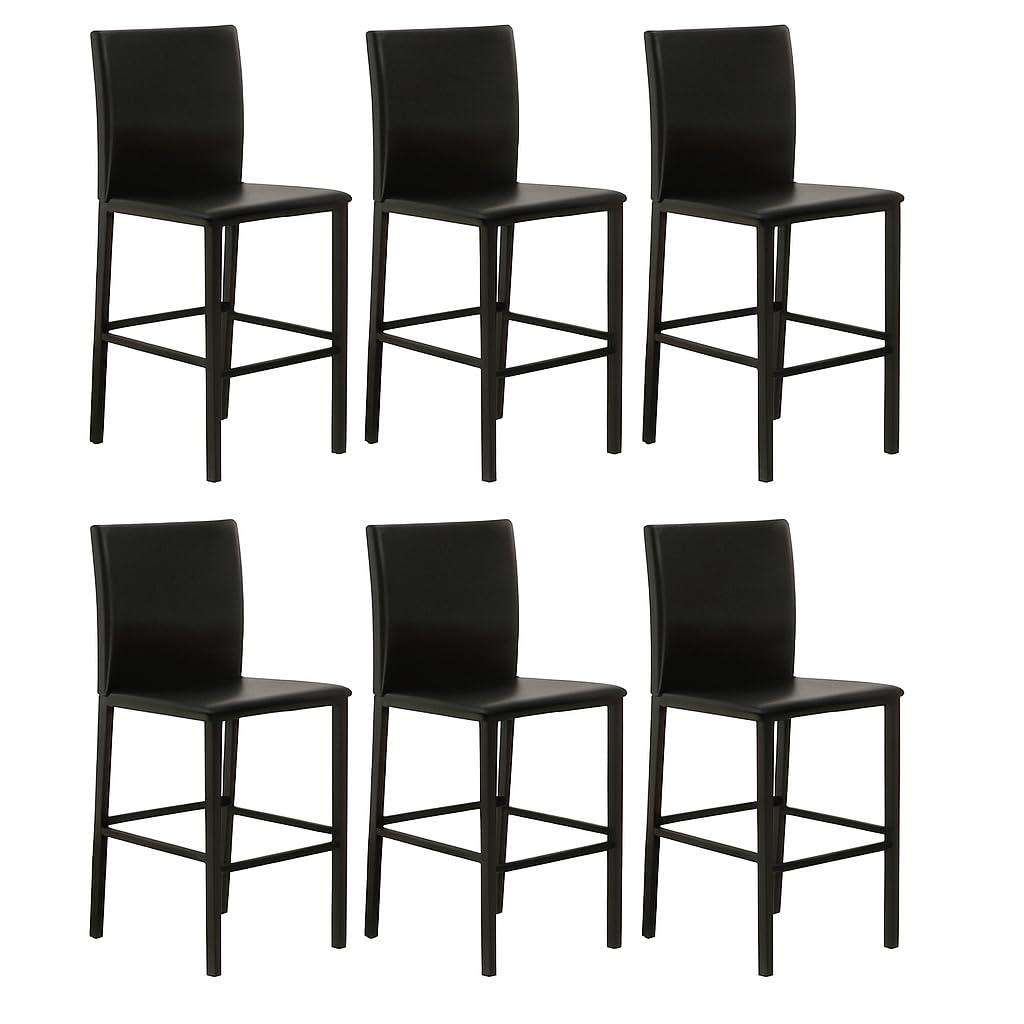 Black Faux Leather Barstools Set of 6 I715