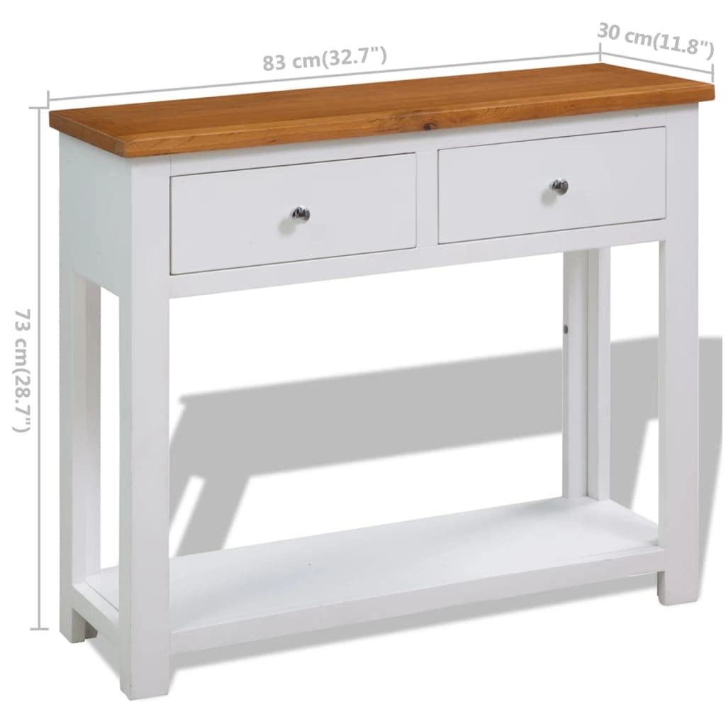 Solid Oak and Acacia Wood Console Table with Shelf and Two Drawers S987