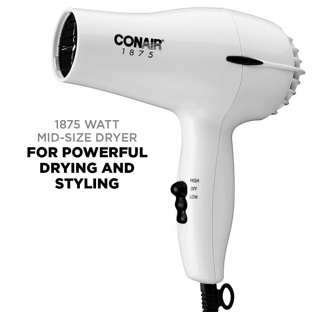 1875W Mid-Size White Hair Dryer B4957