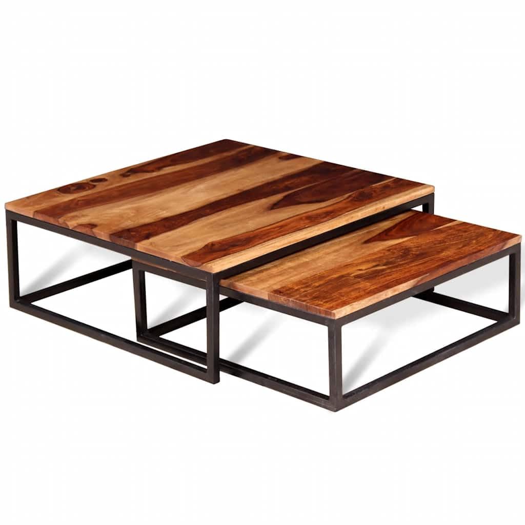 Brown Solid Acacia Wood Nesting Coffee Table Set of 2 Q482