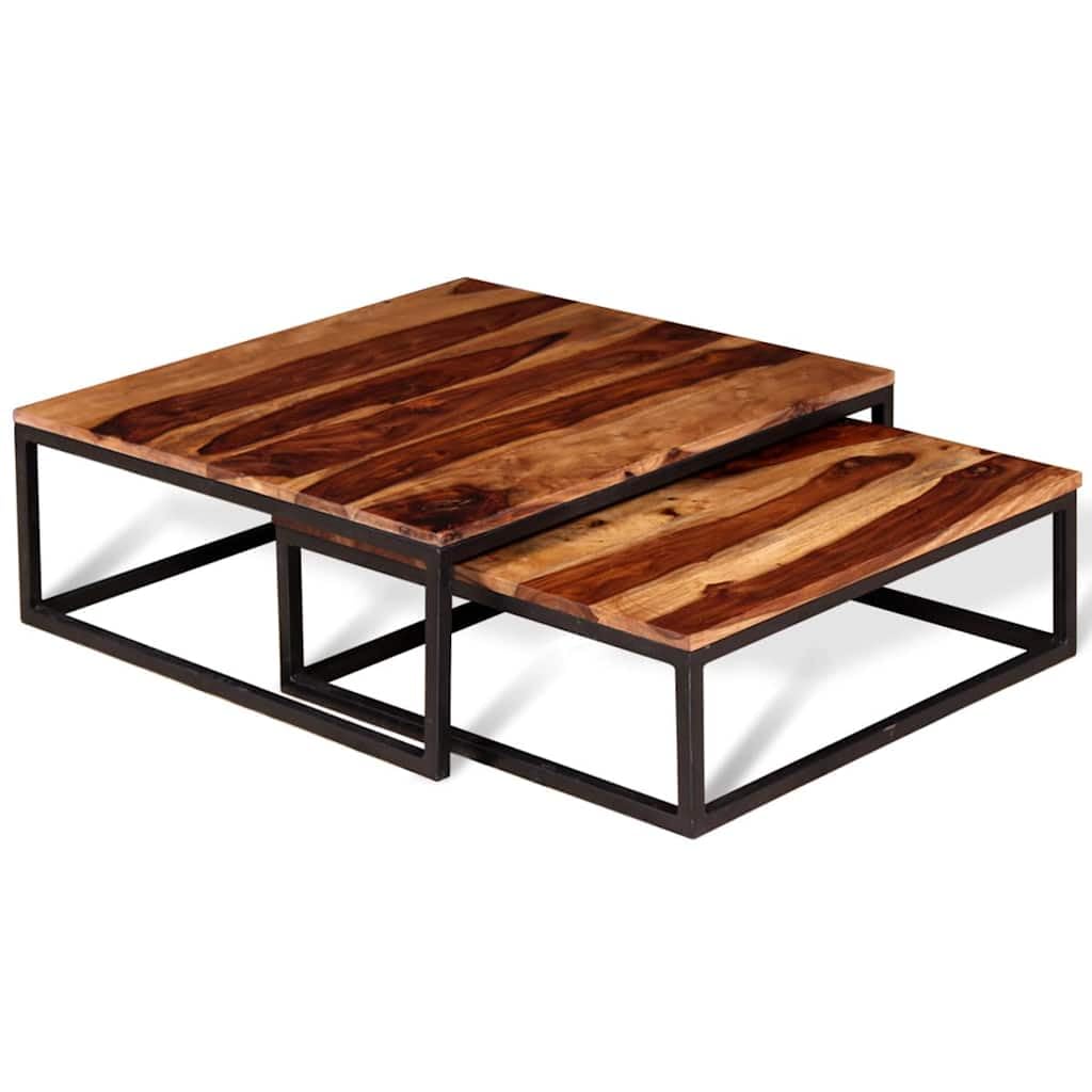 Brown Solid Acacia Wood Nesting Coffee Table Set of 2 Q482