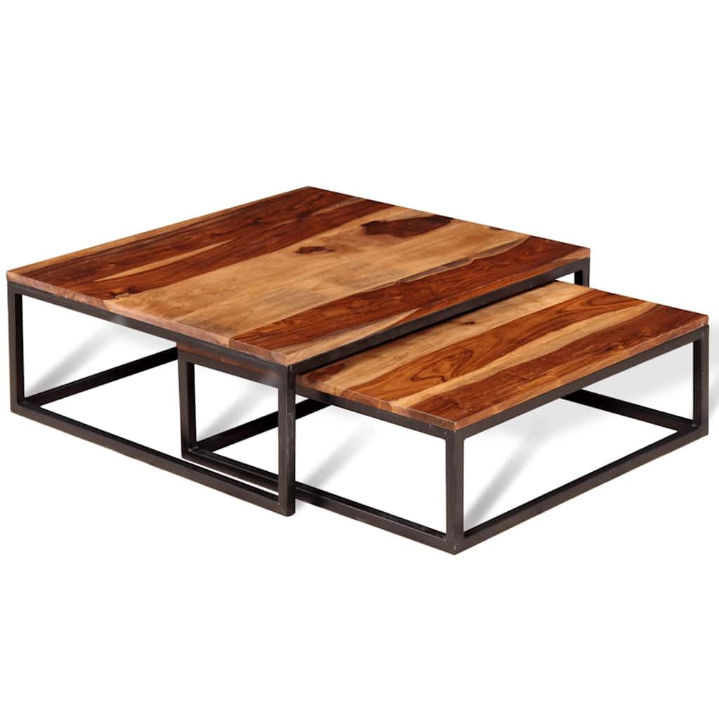Brown Solid Acacia Wood Nesting Coffee Table Set of 2 Q482