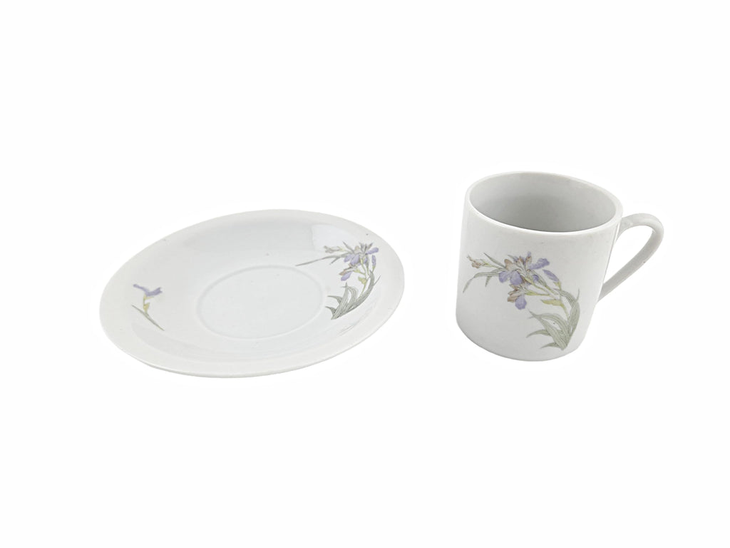 White Purple Floral Porcelain Coffee Cup and Saucer Set 12 Piece W4841
