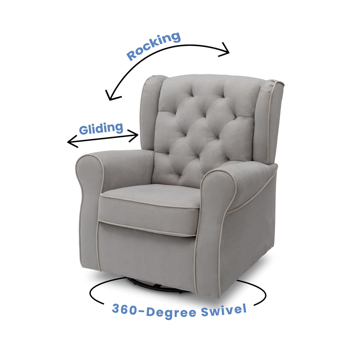 Dove Grey Upholstered Swivel Rocker Chair D528