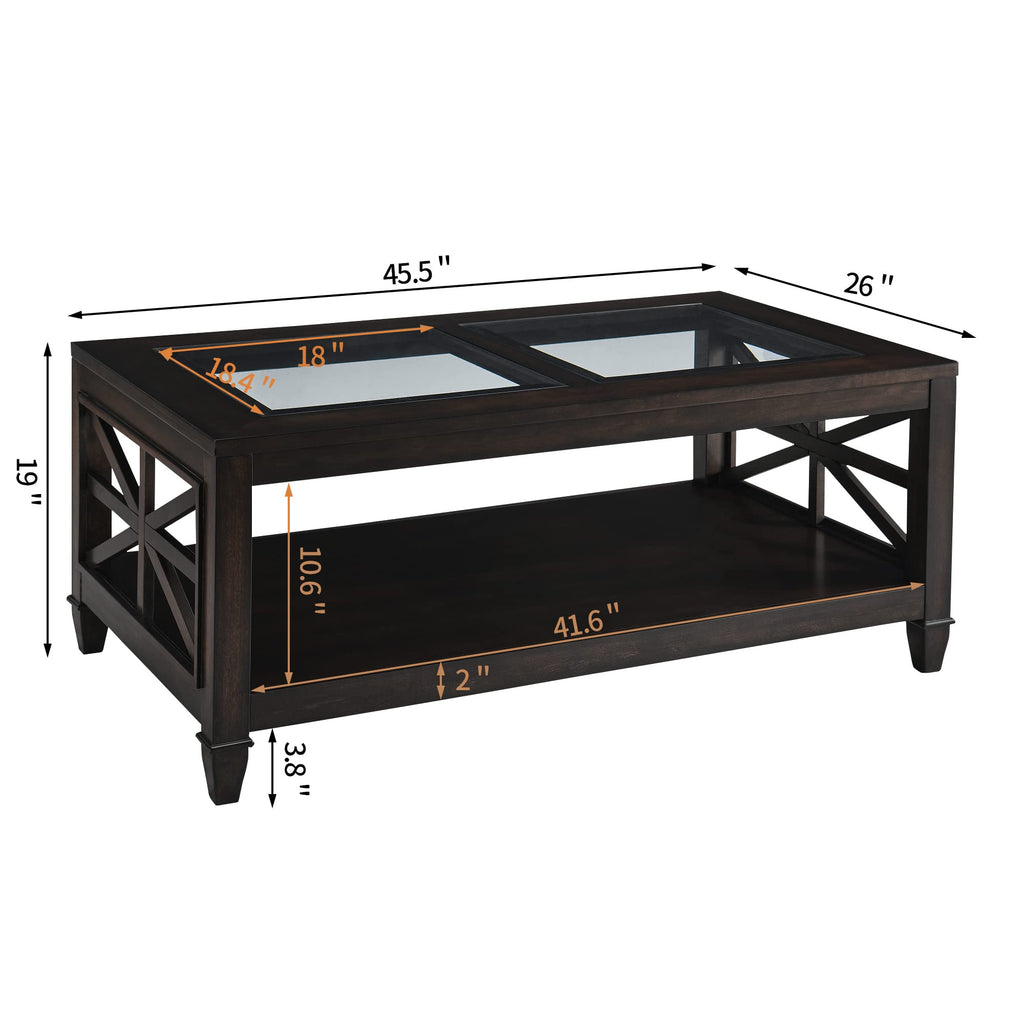 45.5"W Solid Wood Glass Coffee Table A3348