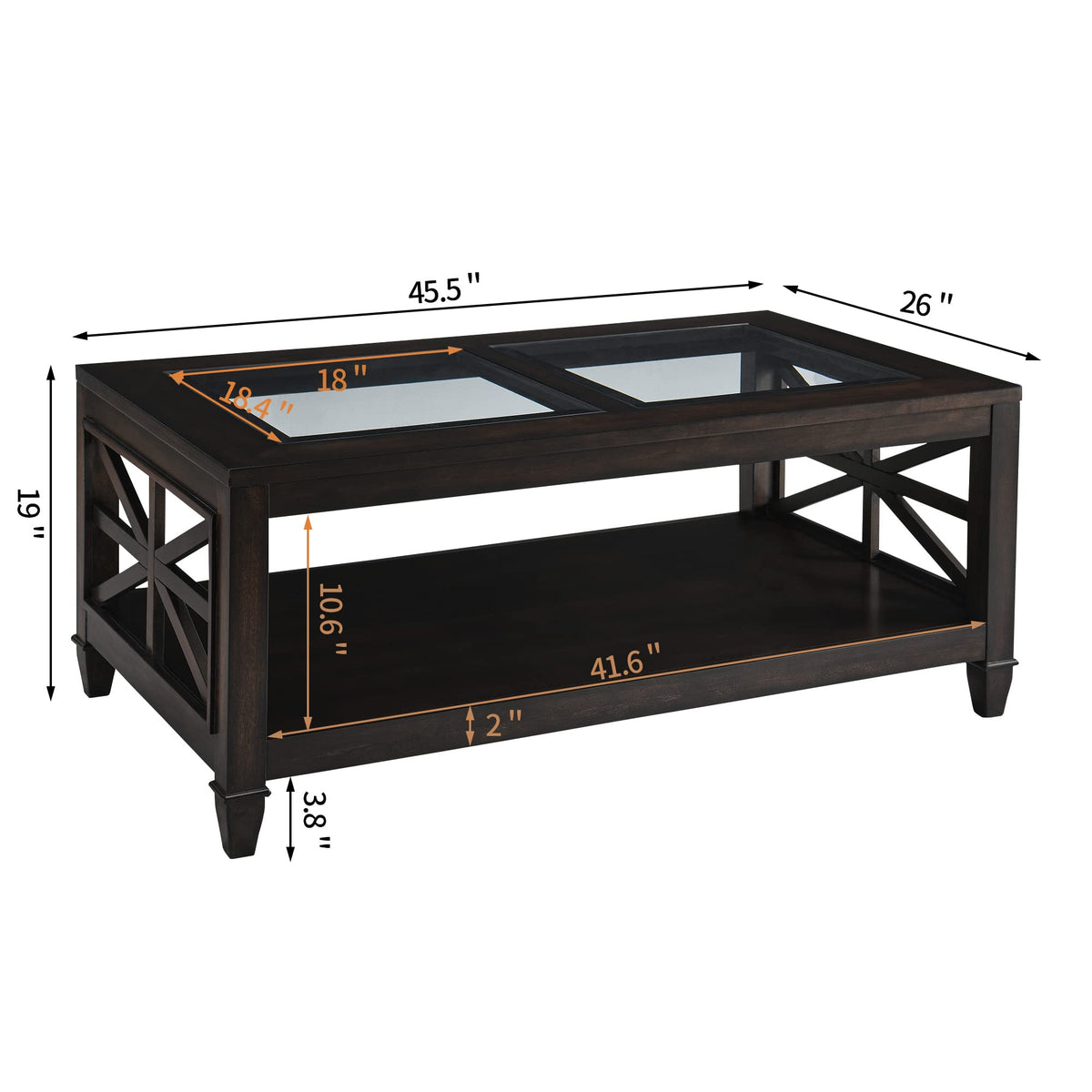 45.5"W Solid Wood Glass Coffee Table A3348