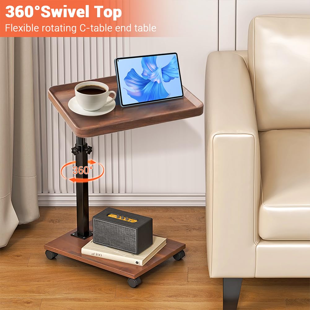 C Shaped End Table with Wheels & Adjustable Height K789449