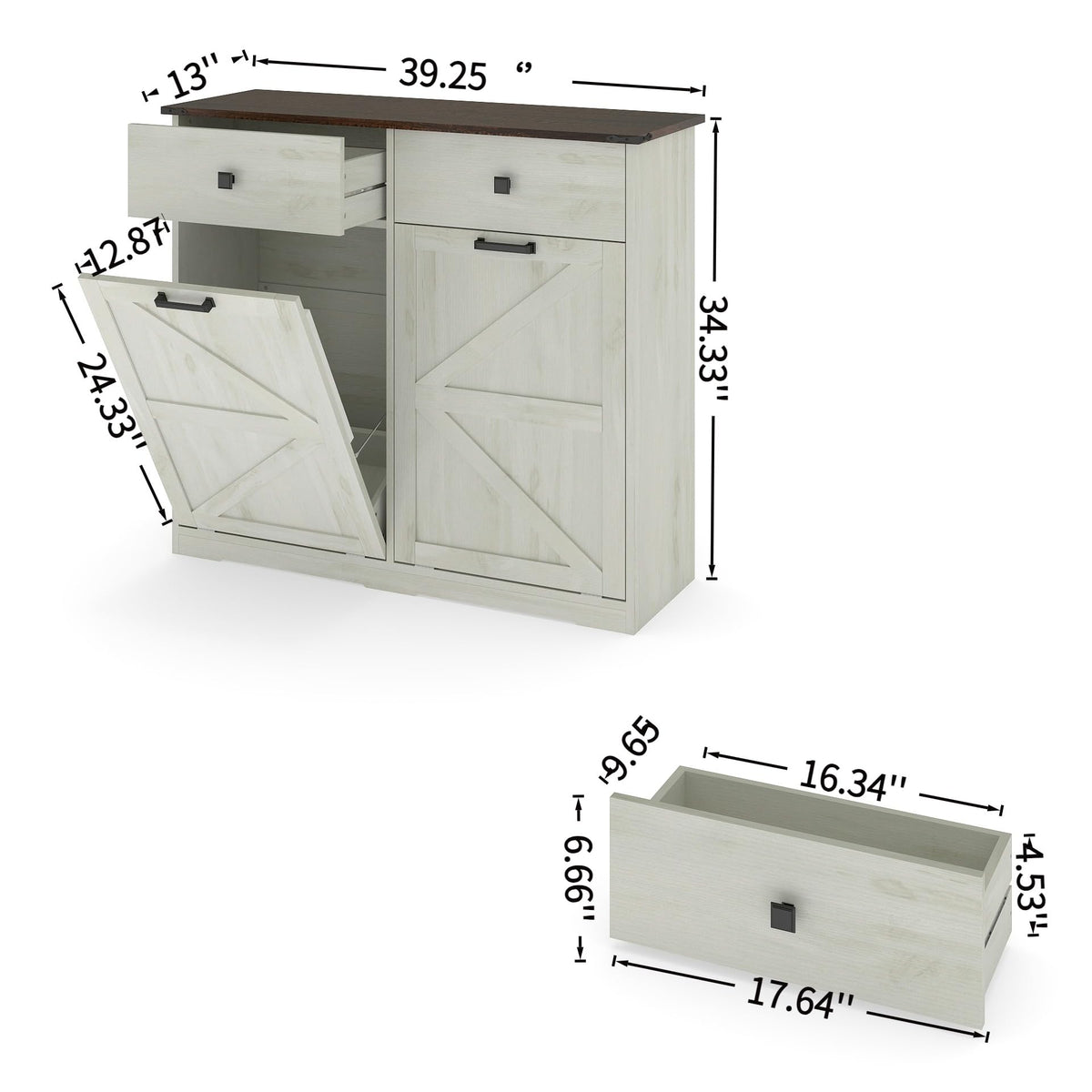 Antique White Double Tilt Out Trash Cabinet with 2 Drawers L64663