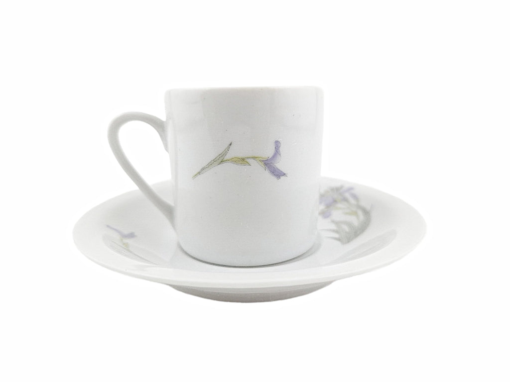 White Purple Floral Porcelain Coffee Cup and Saucer Set 12 Piece W4841