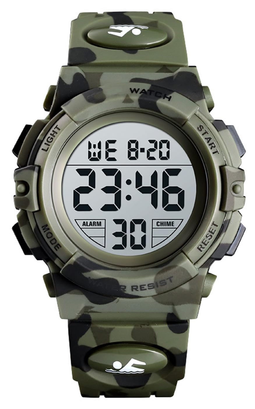 Camouflage Pu Strap Digital Display Waterproof Watch P3561