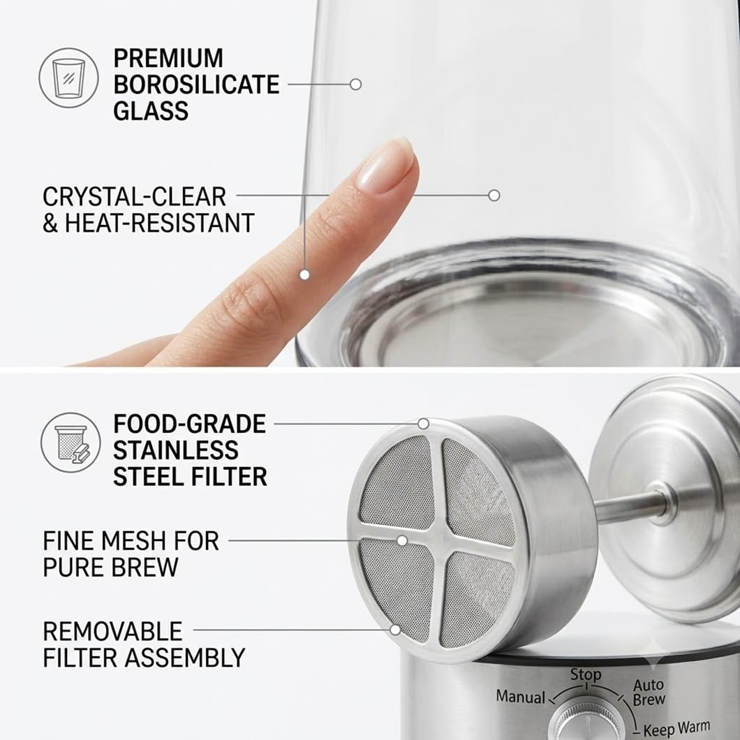 10-Cup Borosilicate Glass Electric Percolator Coffee Pot H8959