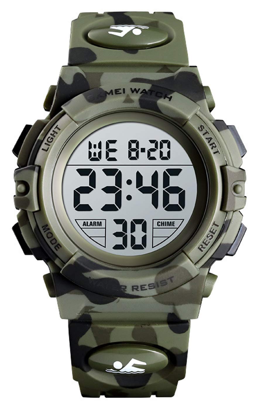 Camouflage Pu Strap Digital Display Waterproof Watch P3561