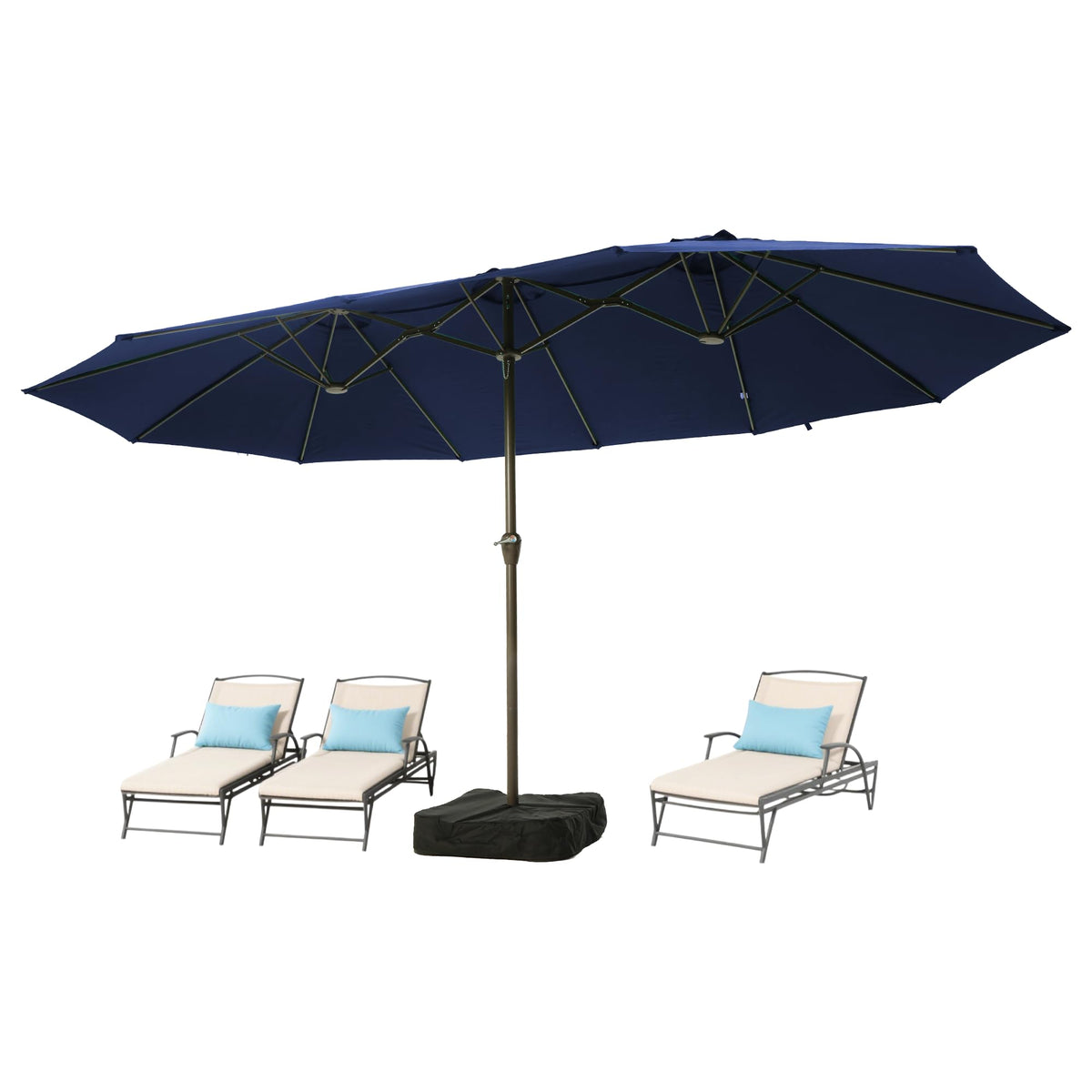 15FT Double-Sided Rectangle Patio Umbrella with Base M7433