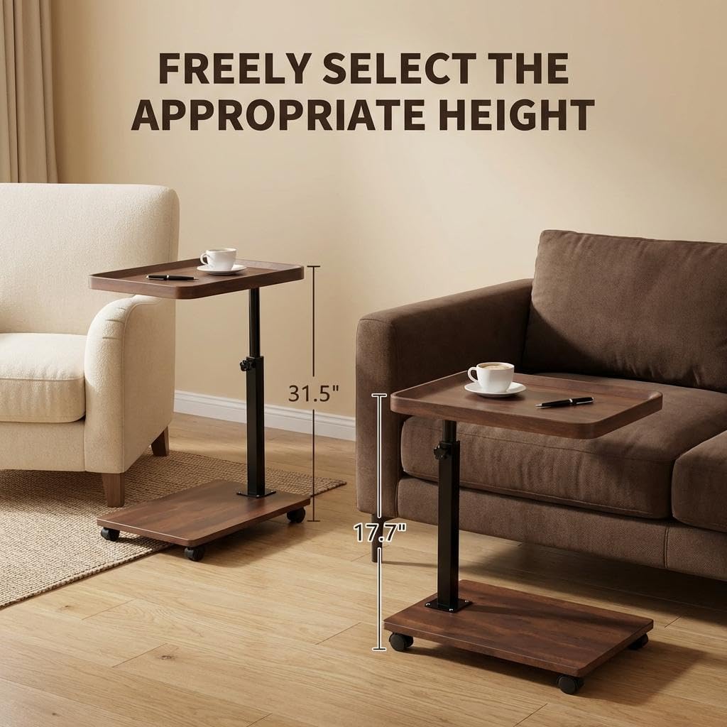 C Shaped End Table with Wheels & Adjustable Height K789449