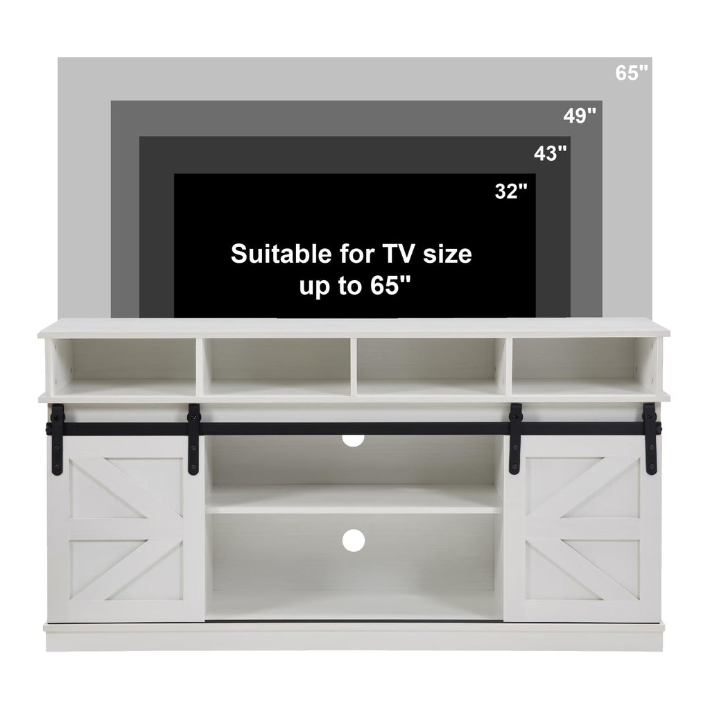 White 58 Inch Farmhouse TV Stand with Sliding Barn Doors G659