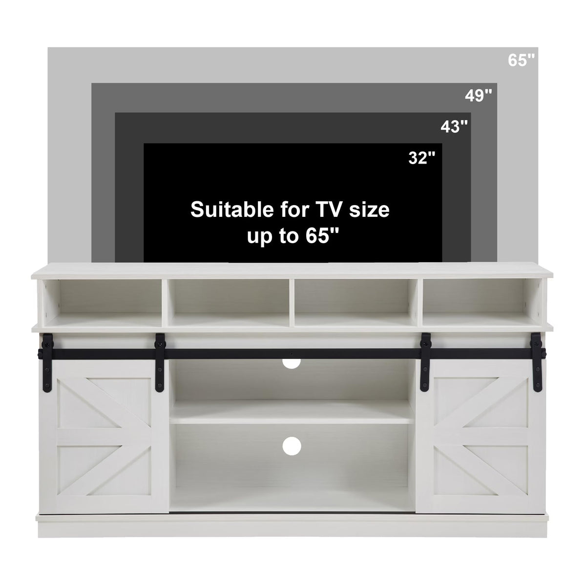 White 58 Inch Farmhouse TV Stand with Sliding Barn Doors G659