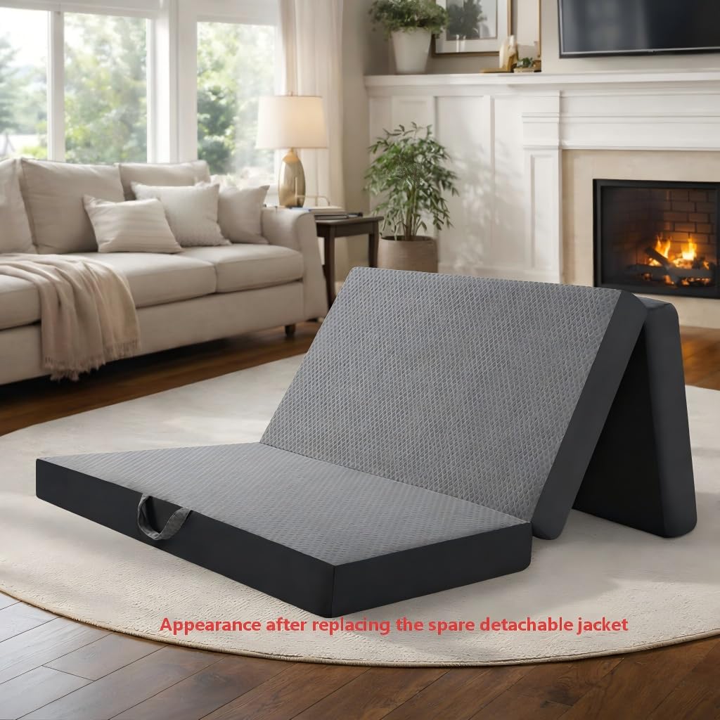 Twin 6-Inch Foam Tri Fold Floor Mattress with 2 Washable Covers U96147