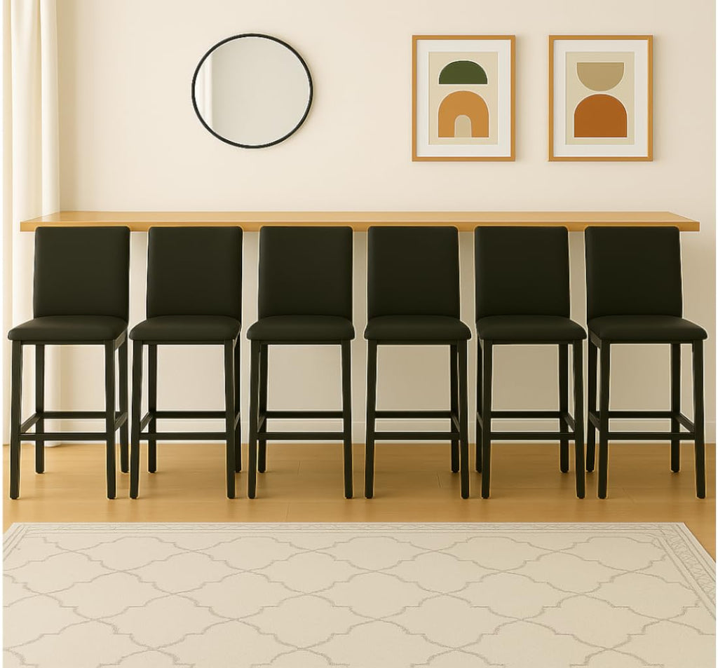 Black Faux Leather Barstools Set of 6 I715