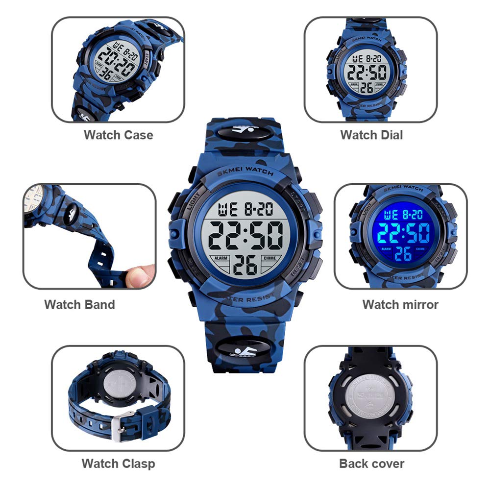 Camouflage Pu Strap Digital Display Waterproof Watch P3561