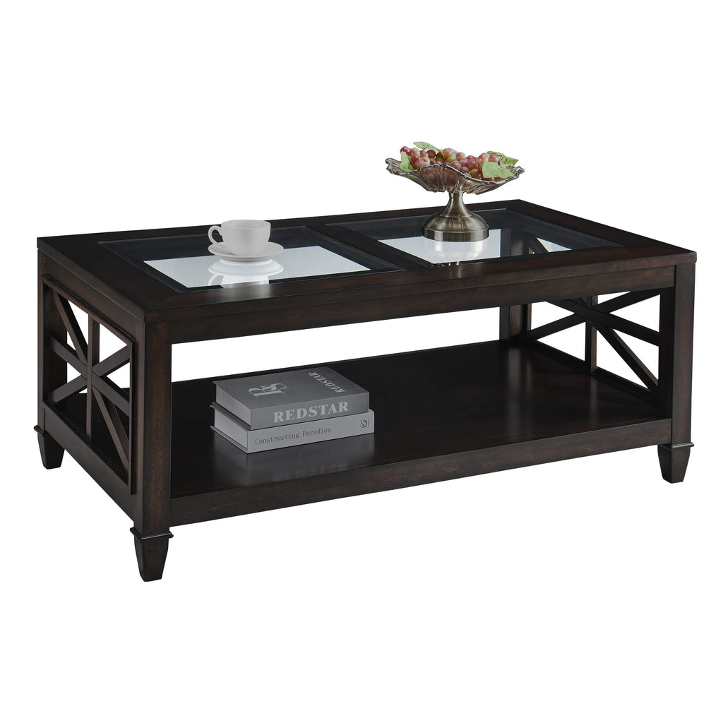 45.5"W Solid Wood Glass Coffee Table A3348