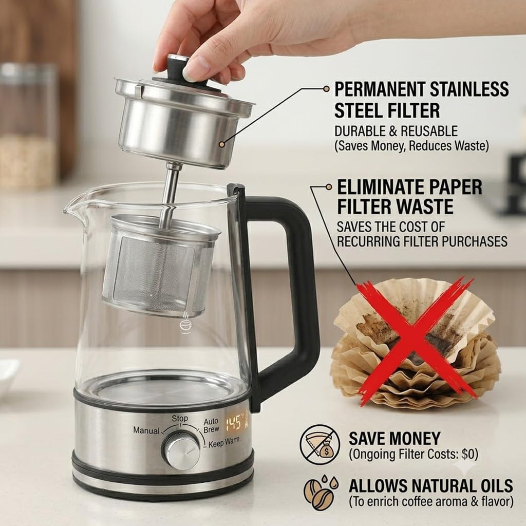 10-Cup Borosilicate Glass Electric Percolator Coffee Pot H8959