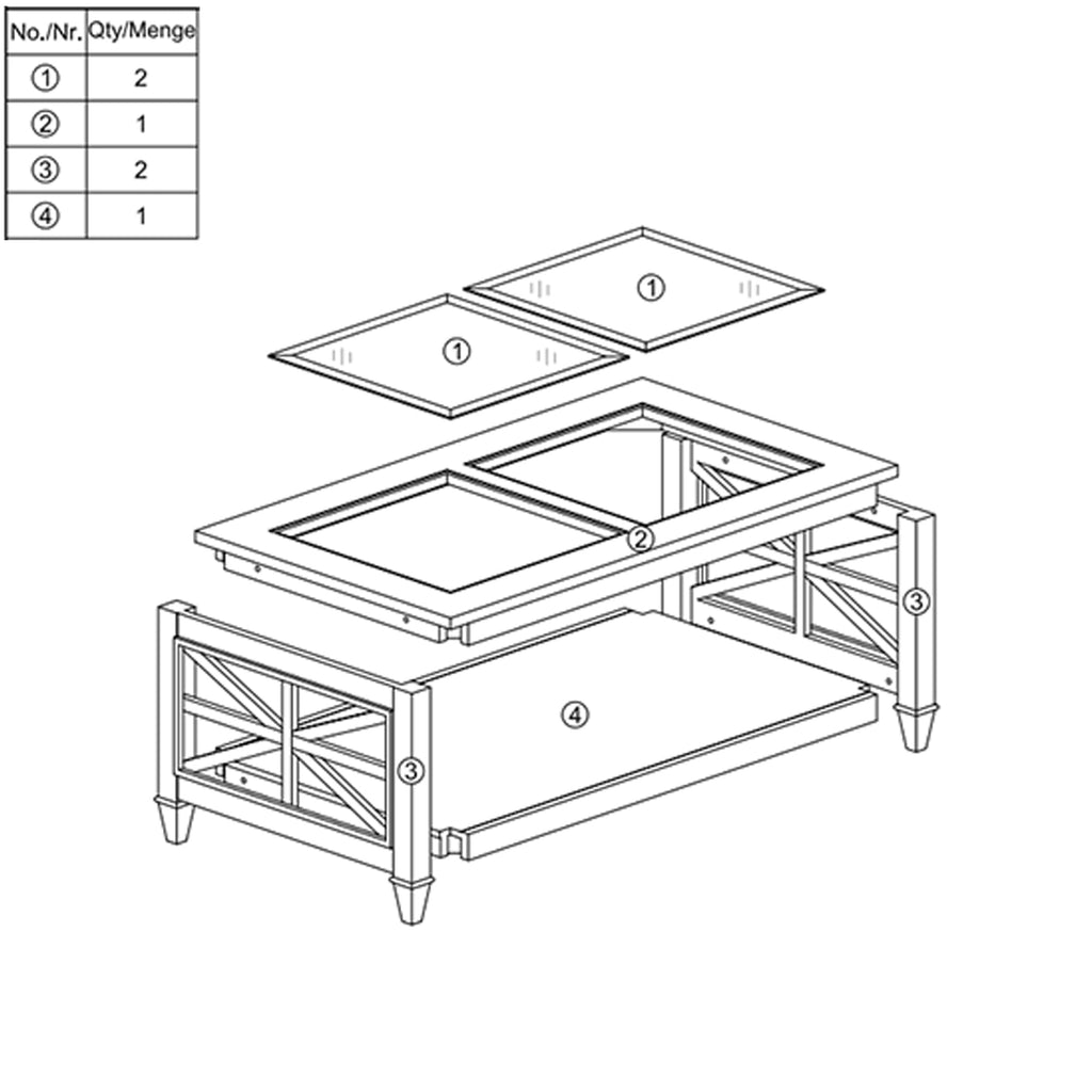 45.5"W Solid Wood Glass Coffee Table A3348
