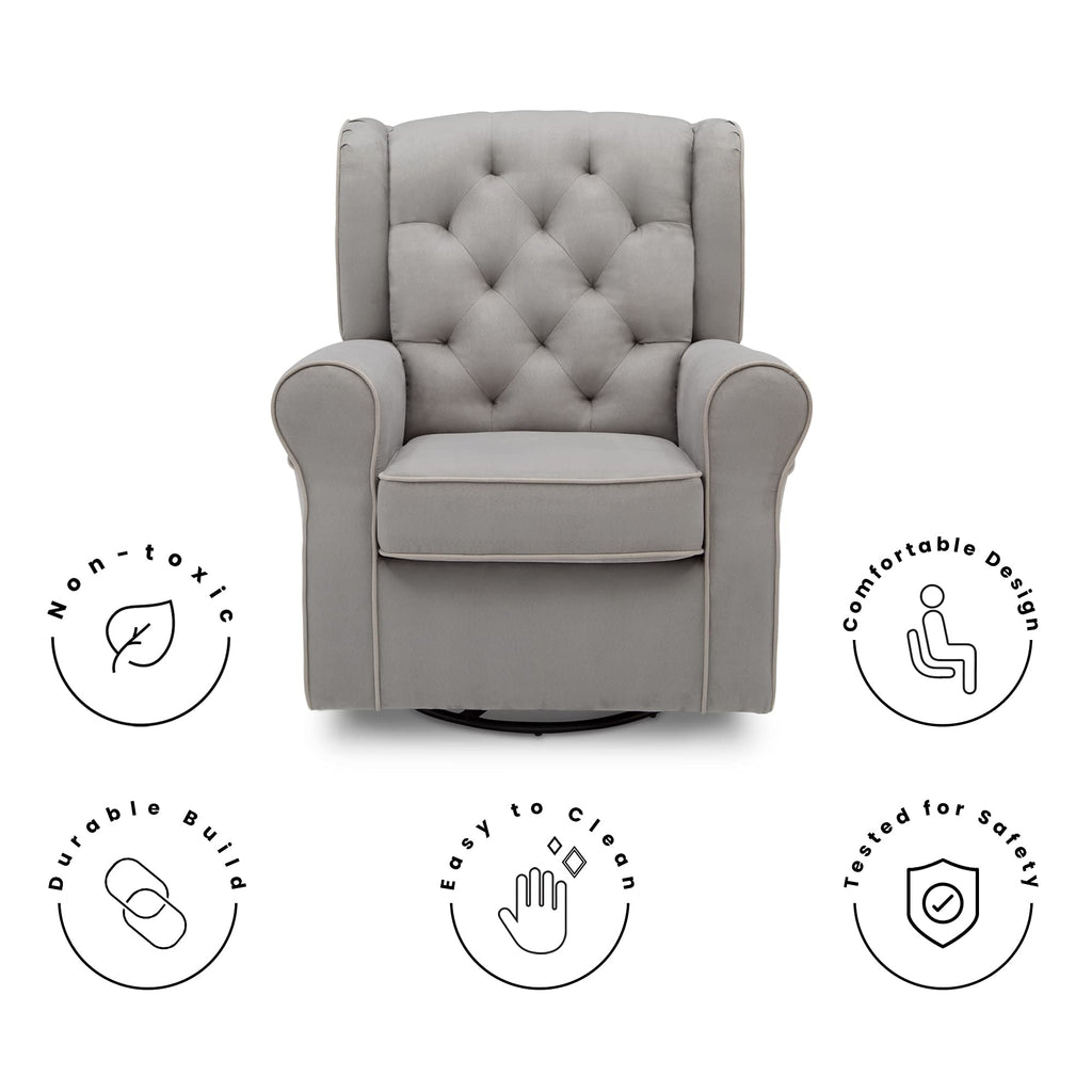 Dove Grey Upholstered Swivel Rocker Chair D528