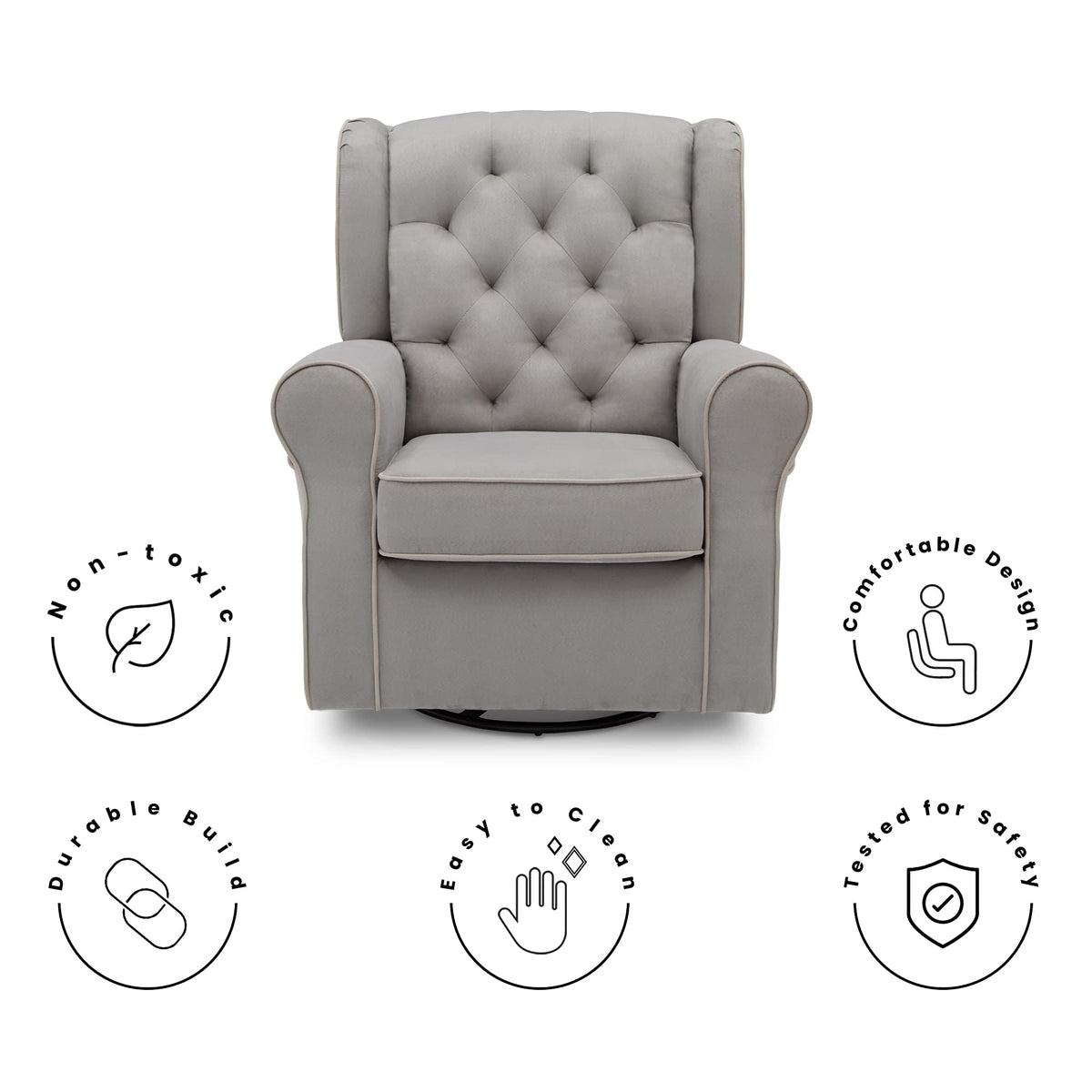 Dove Grey Upholstered Swivel Rocker Chair D528