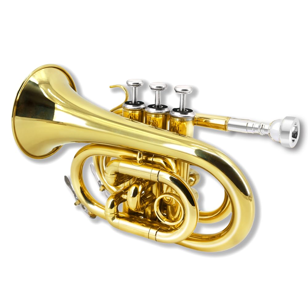 Bb Flat Brass Pocket Trumpet with 7C Mouthpiece V1368