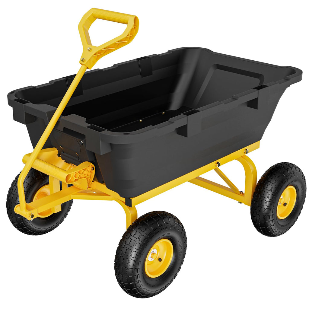 Heavy Duty Dump Cart Wagon, 770LBS Poly Wheelbarrow, 10in All-Terrain Pneumatic Tires C449780