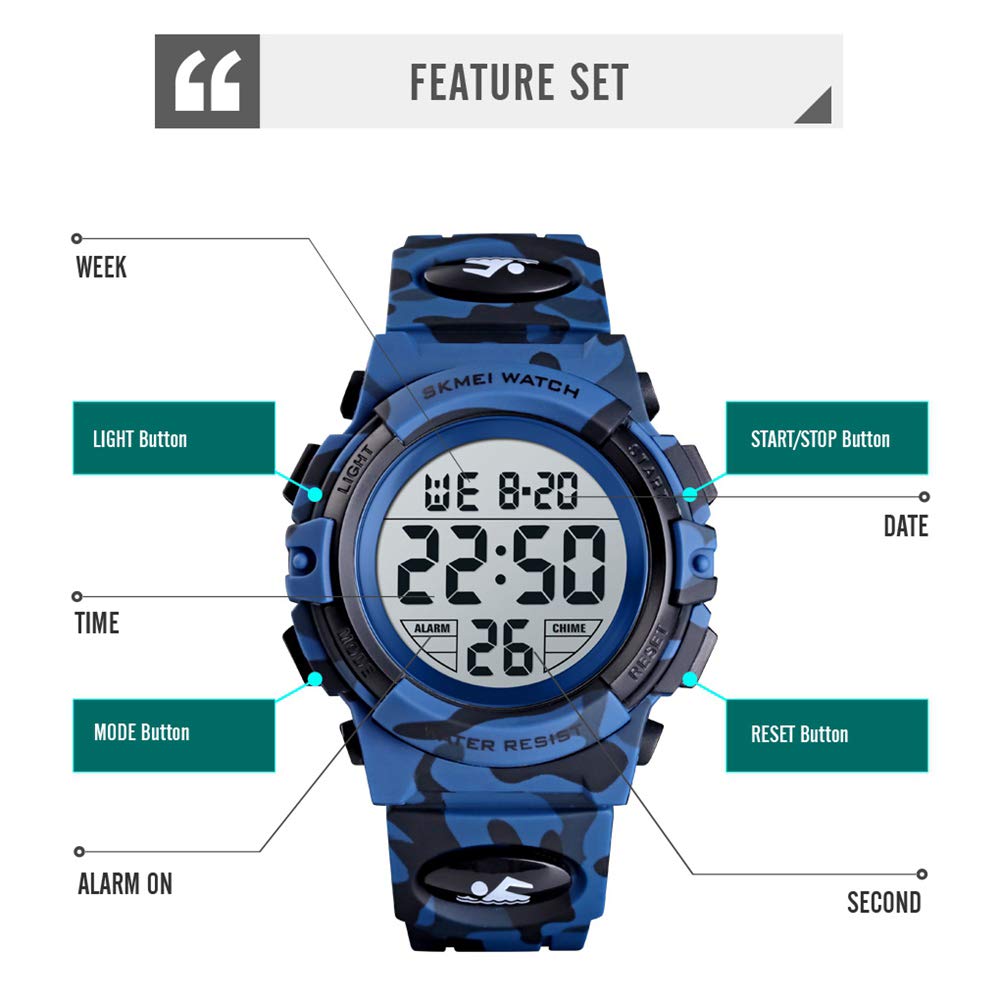 Camouflage Pu Strap Digital Display Waterproof Watch P3561