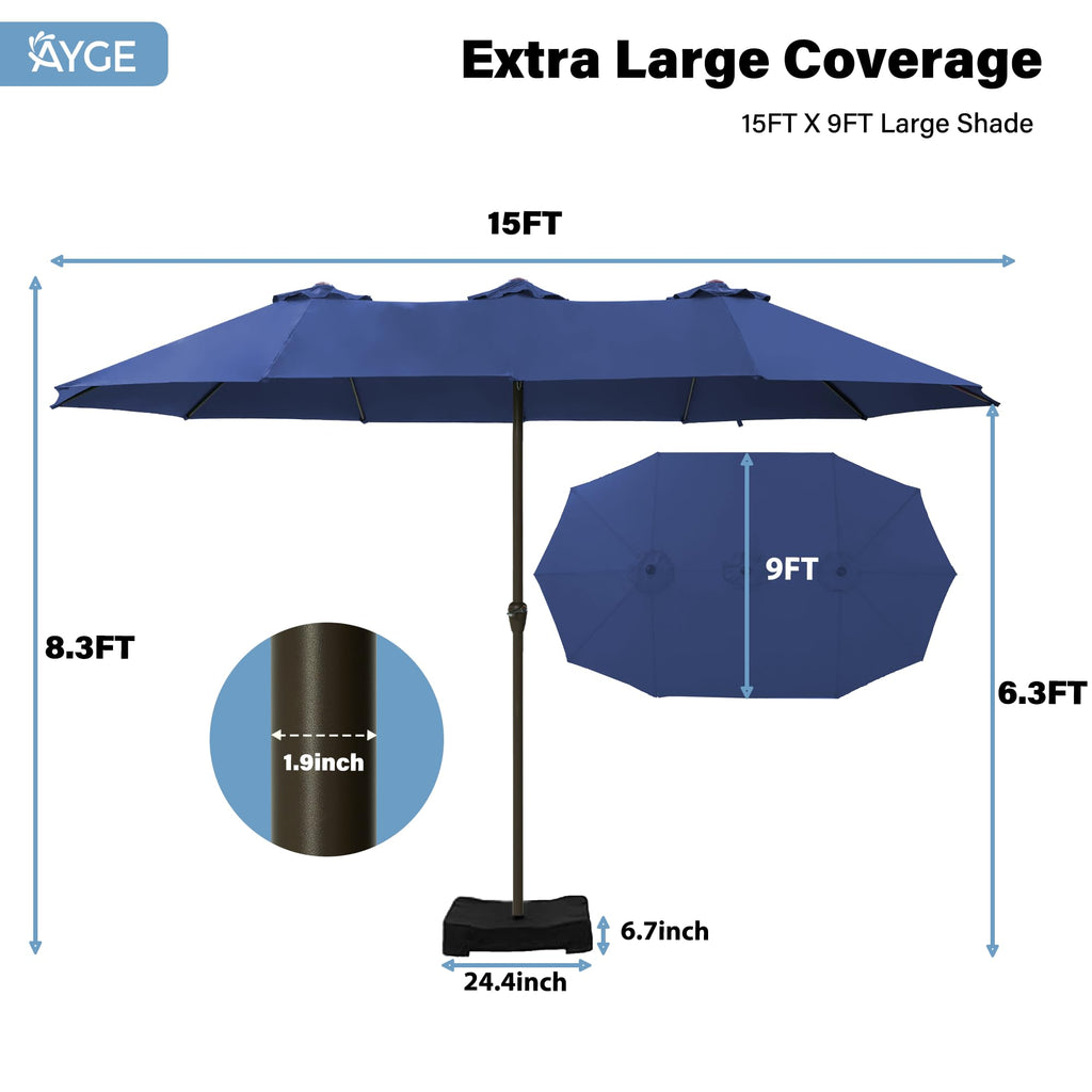 15FT Double-Sided Rectangle Patio Umbrella with Base M7433