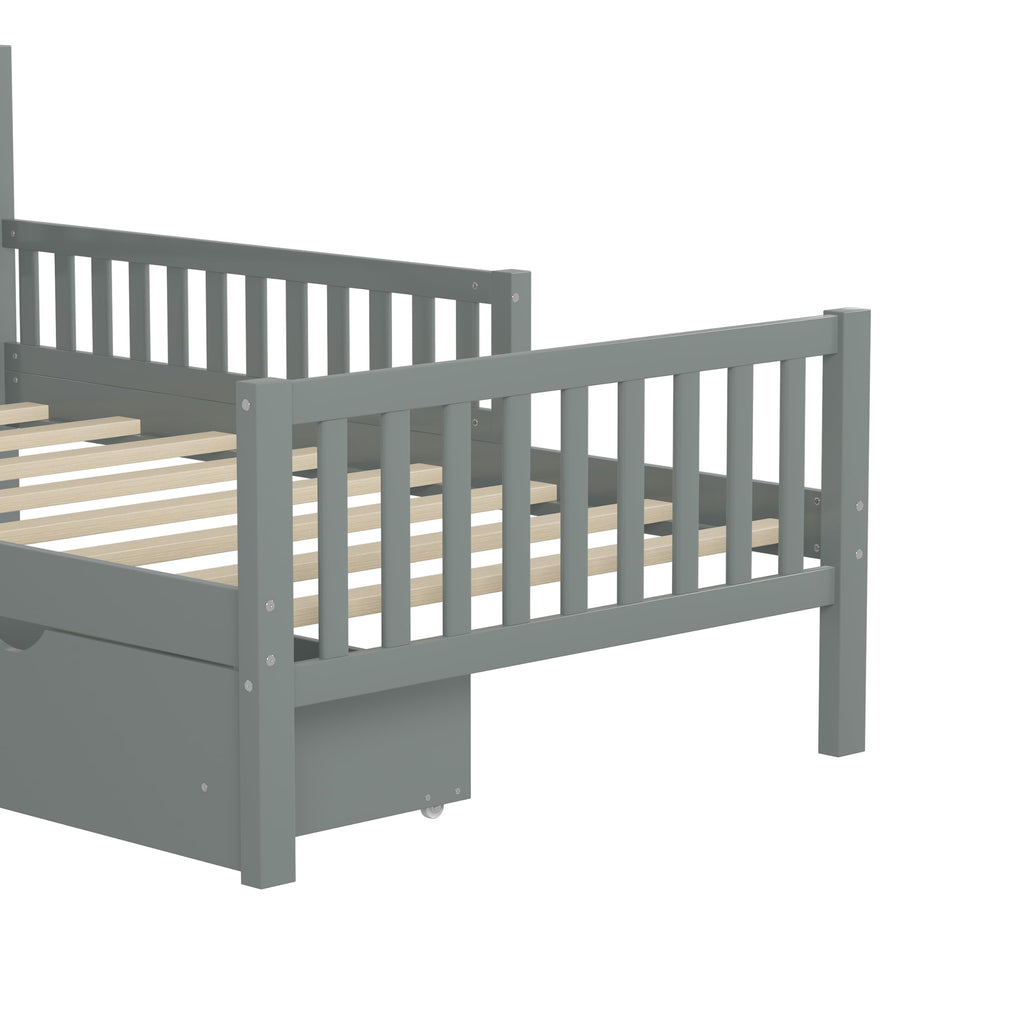 Gray Twin Size Wood Bed Frame with Storage Drawers R424316