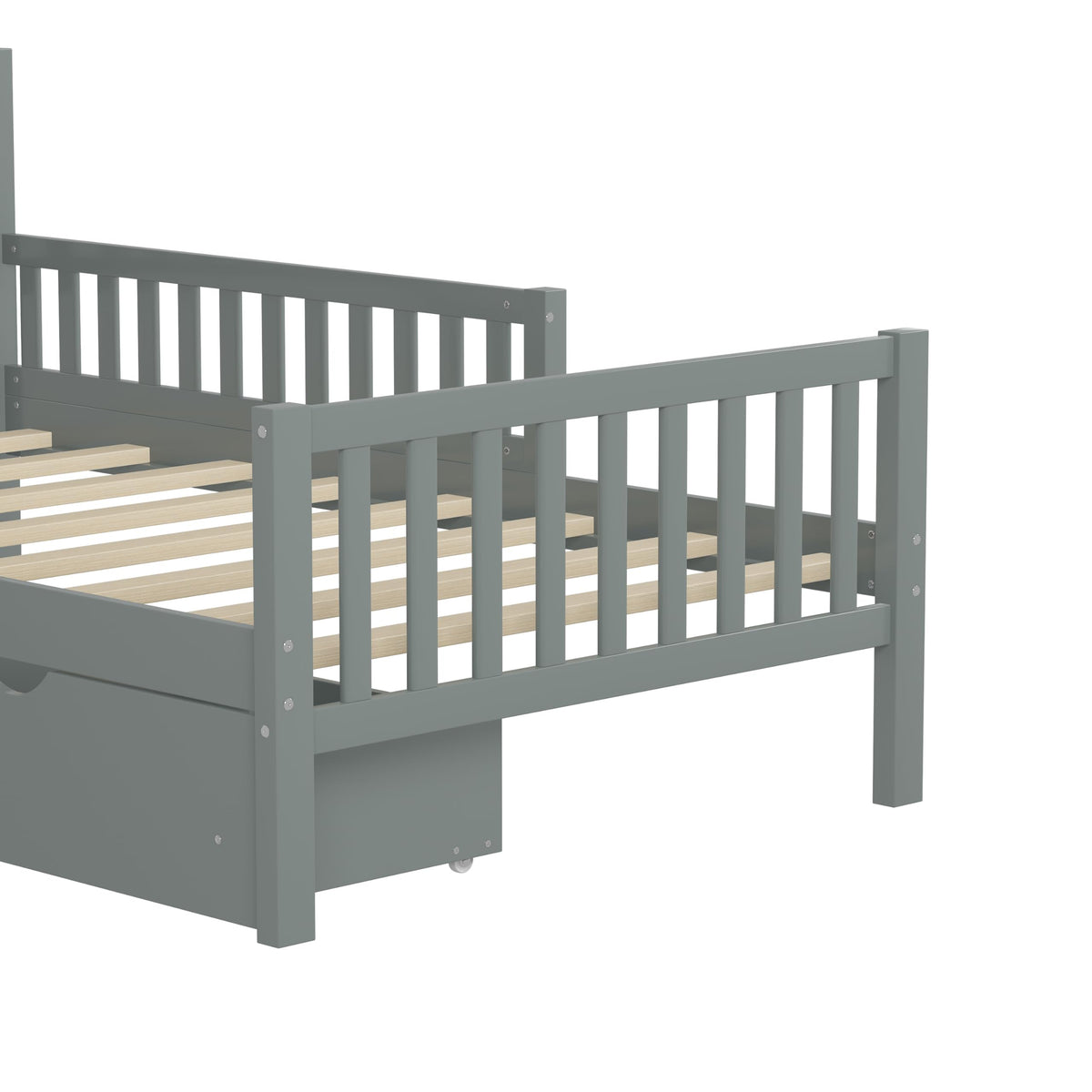 Gray Twin Size Wood Bed Frame with Storage Drawers R424316