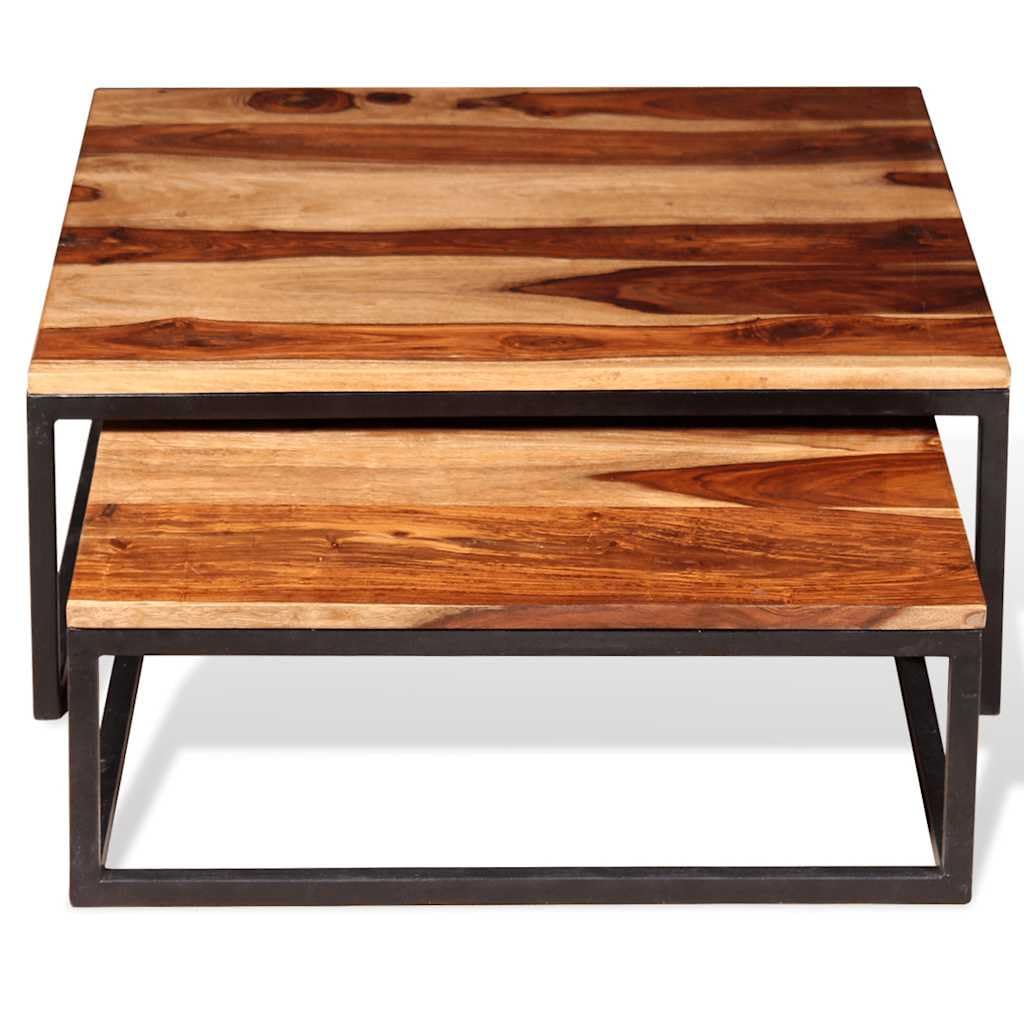 Brown Solid Acacia Wood Nesting Coffee Table Set of 2 Q482