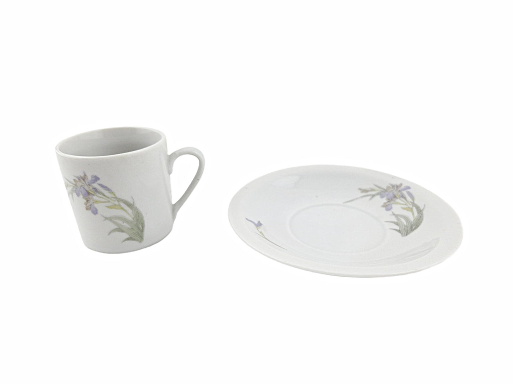 White Purple Floral Porcelain Coffee Cup and Saucer Set 12 Piece W4841