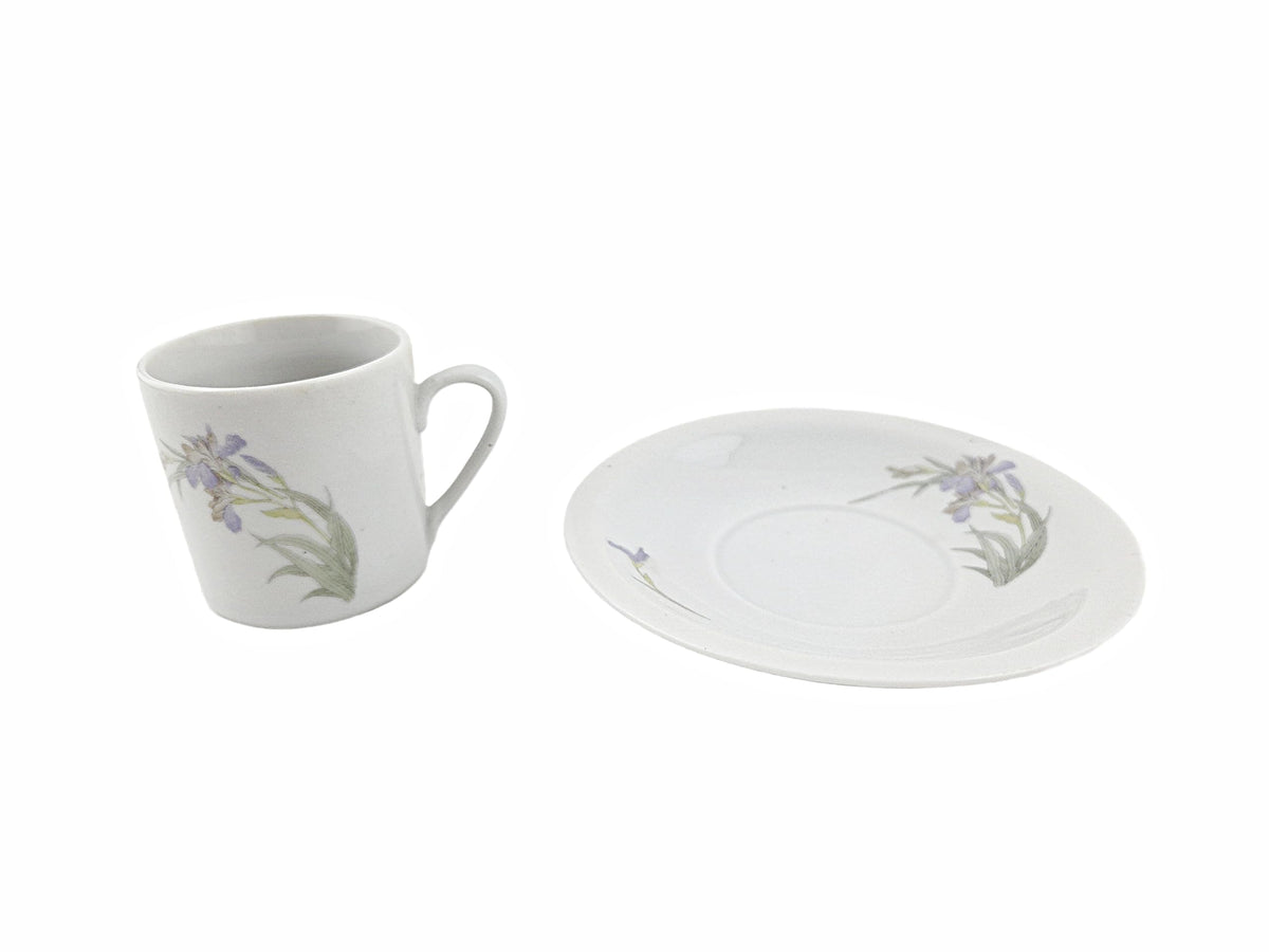 White Purple Floral Porcelain Coffee Cup and Saucer Set 12 Piece W4841