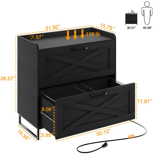 2 Drawer Black Lateral File Cabinet with Charging Station R231804
