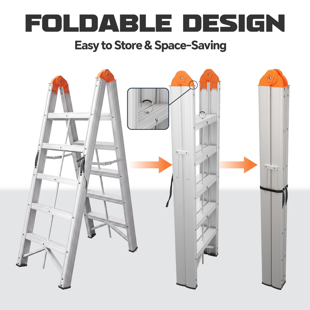 Aluminum Foldable 5-Step Ladder with Wide Anti-Slip Pedal R587499