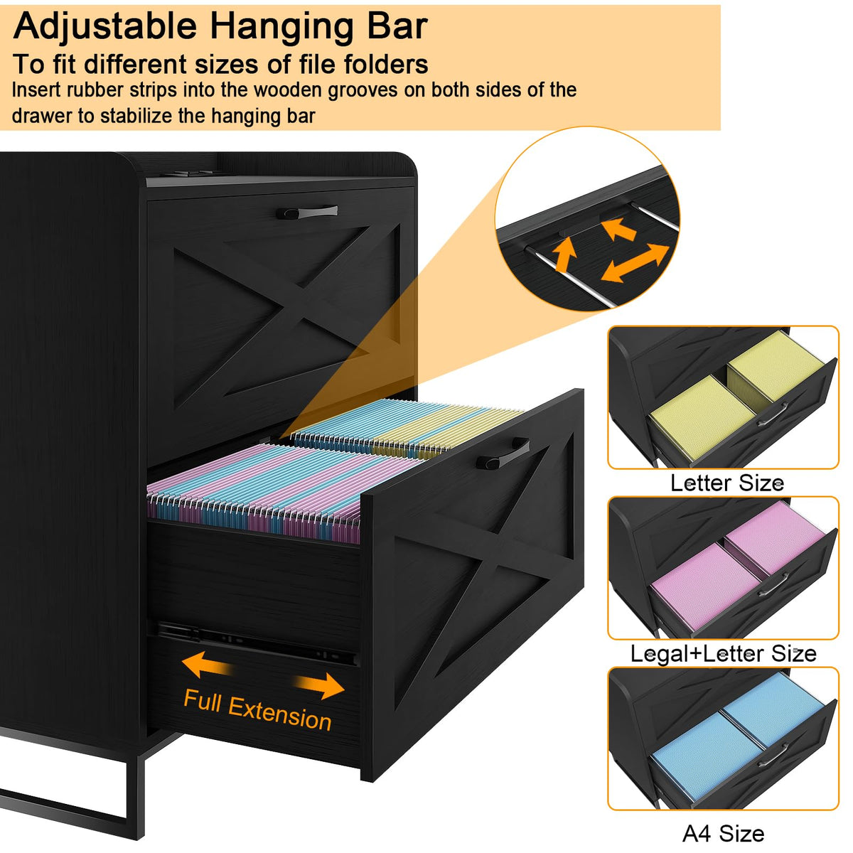 2 Drawer Black Lateral File Cabinet with Charging Station R231804