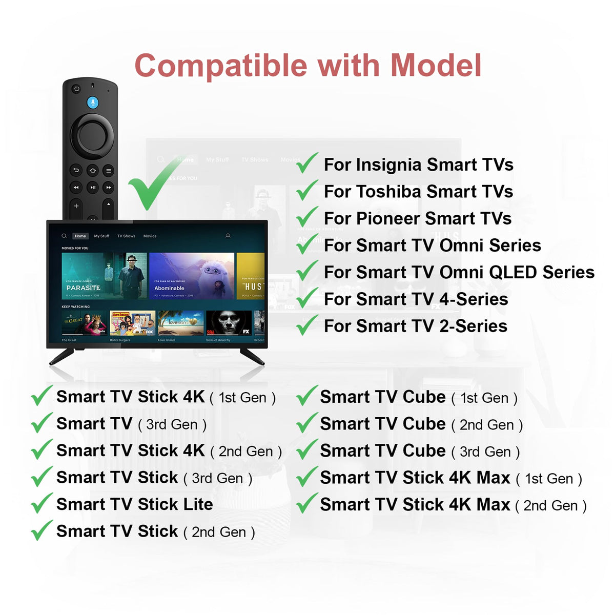 Replacement Remote for Fire TV Stick and Smart TVs with Voice J873