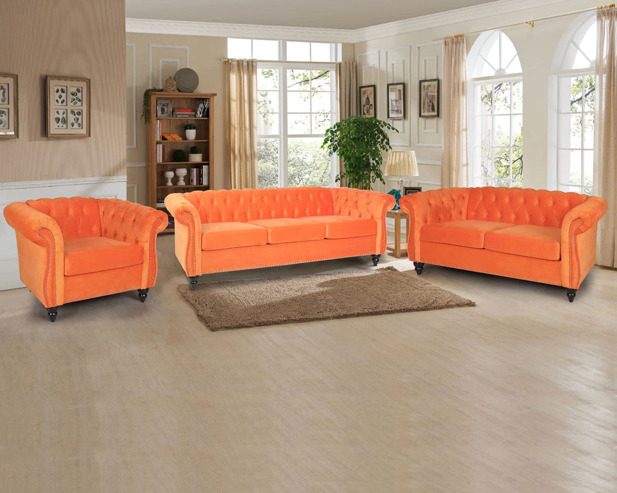 Orange Velvet 3 Pieces Sofa Set X49971
