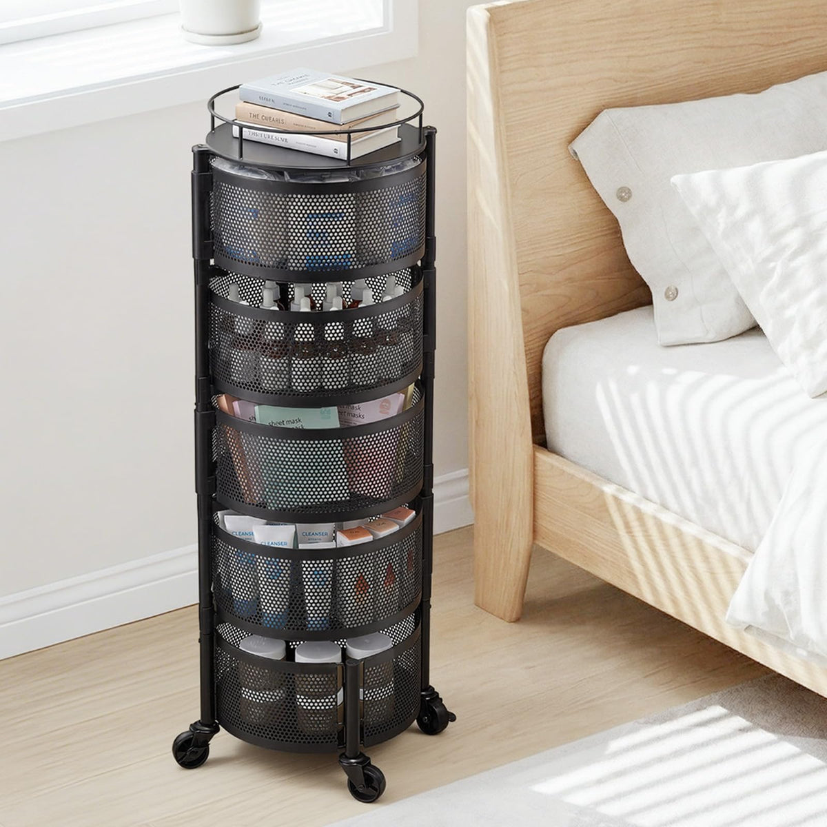 5 Tier Rotating Storage Rack Cart on Wheels, Black I339531